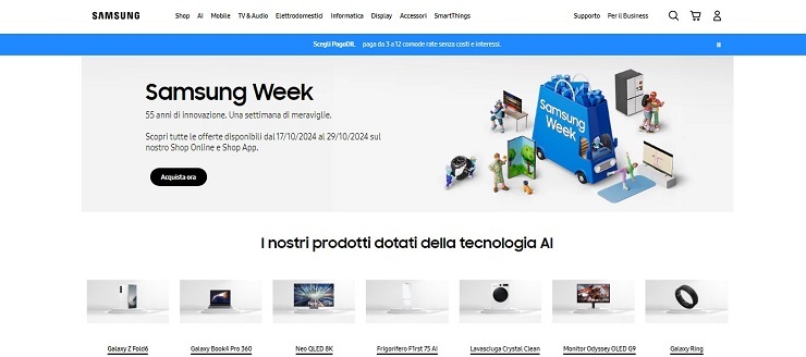 La pagina dedicata alla Samsung Week